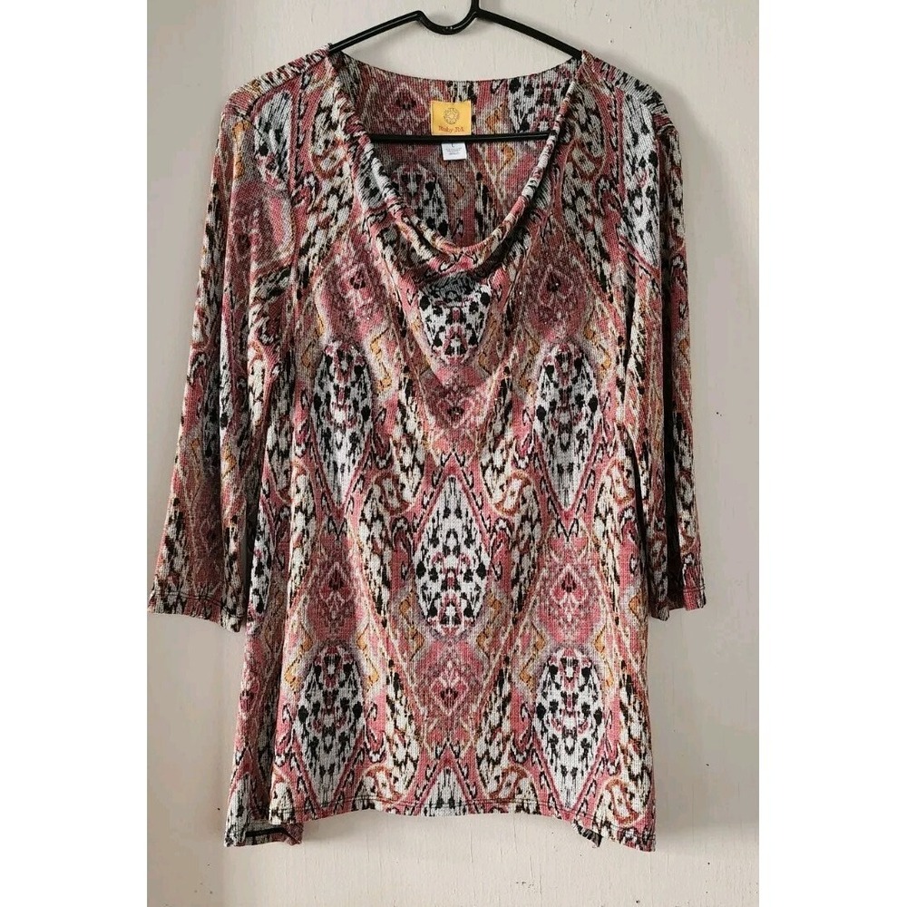 Ruby Rd. Womens Size Large 3/4 Sleeve Drape Neck Rhinestone Accent Top Shirt